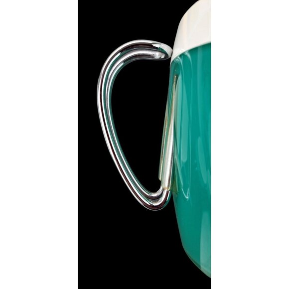 Vintage Mint Green Thermo Serv Mugs NFC White Floral Chrome Wire Handle MCM Teal - Picture 5 of 15